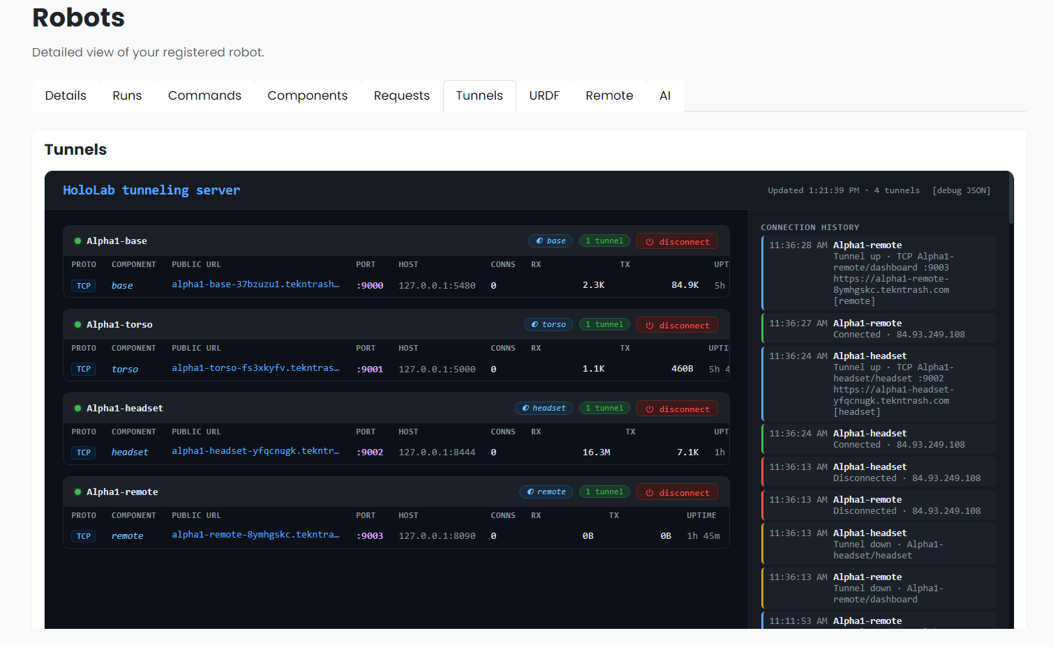 Robot control page